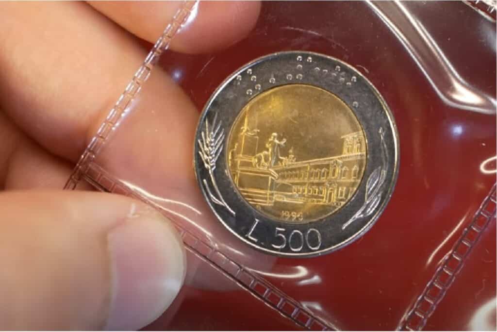 500 lire bimetalliche in bustina di plastica